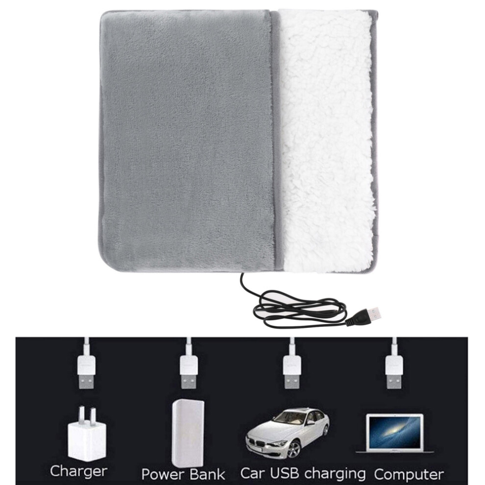 Gray Usb Foot Warmer With Built-In Heater - 30X29cm, Fast Heating