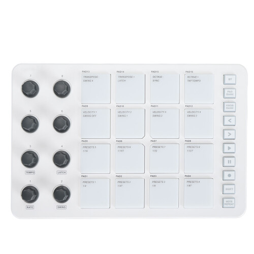 Wireless MIDI Controller with 16 RGB Drum Pads and 1