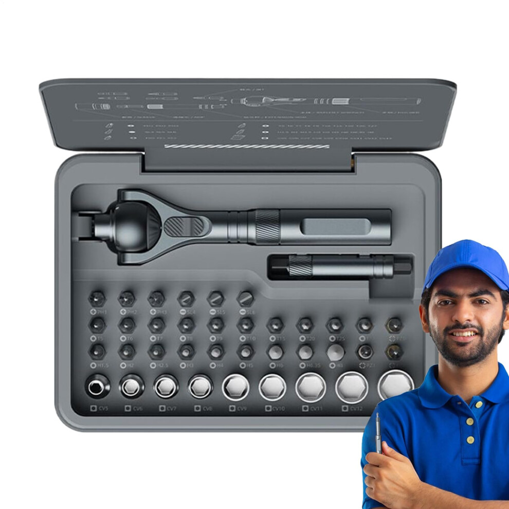 Ratchet Socket Wrench Set With 180-Degree Rotation - 40 Precision Bits For Diy, Home And Automotive Maintenance 6493810645365