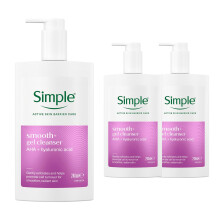 Simple Smooth+ Gel Facial Cleanser Softening Face Wash 240ml, 3 Pack