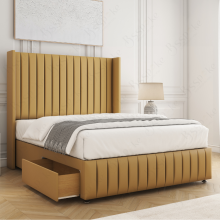 (Mustard, Double 4ft6") Velvet Luna Divan Bed with Mattress & 2 Drawers