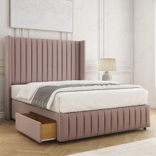 (Pink, Single 3ft) Velvet Luna Divan Bed with Mattress & 2 Drawers