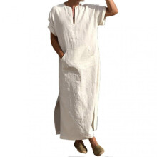(4XL,White)Deep V-neck Men Robe Short Loose Robe Traditional Clothing