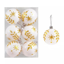 Elegant Christmas Baubles Set of 6 - 6 cm White Glass Christmas Tree Decorations for Holiday Ornaments
