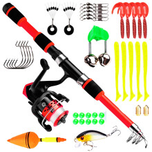 Fishing Set for Children 1.8m Telescopic Rod with Reel Bait Accessories for Ages 3-10 Years Red