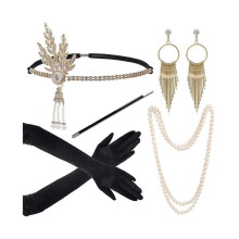 (5Pcs-yellow) 1920 Accessory Set, Great Gatsby Accessories Flapper Set Party Costumes Women