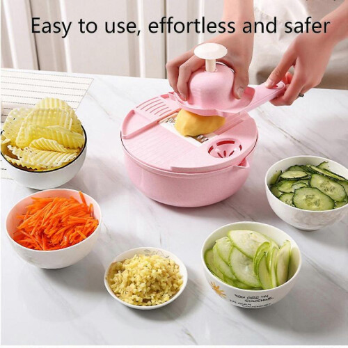 (Deep Blue) 12 In 1 Vegetable Chopper Multifunction Vegetable Cutter With Drain Basket Kitchen Gadget 1