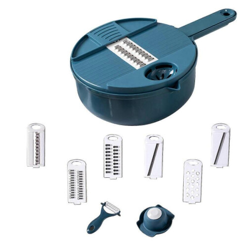(Deep Blue) 12 In 1 Vegetable Chopper Multifunction Vegetable Cutter With Drain Basket Kitchen Gadget