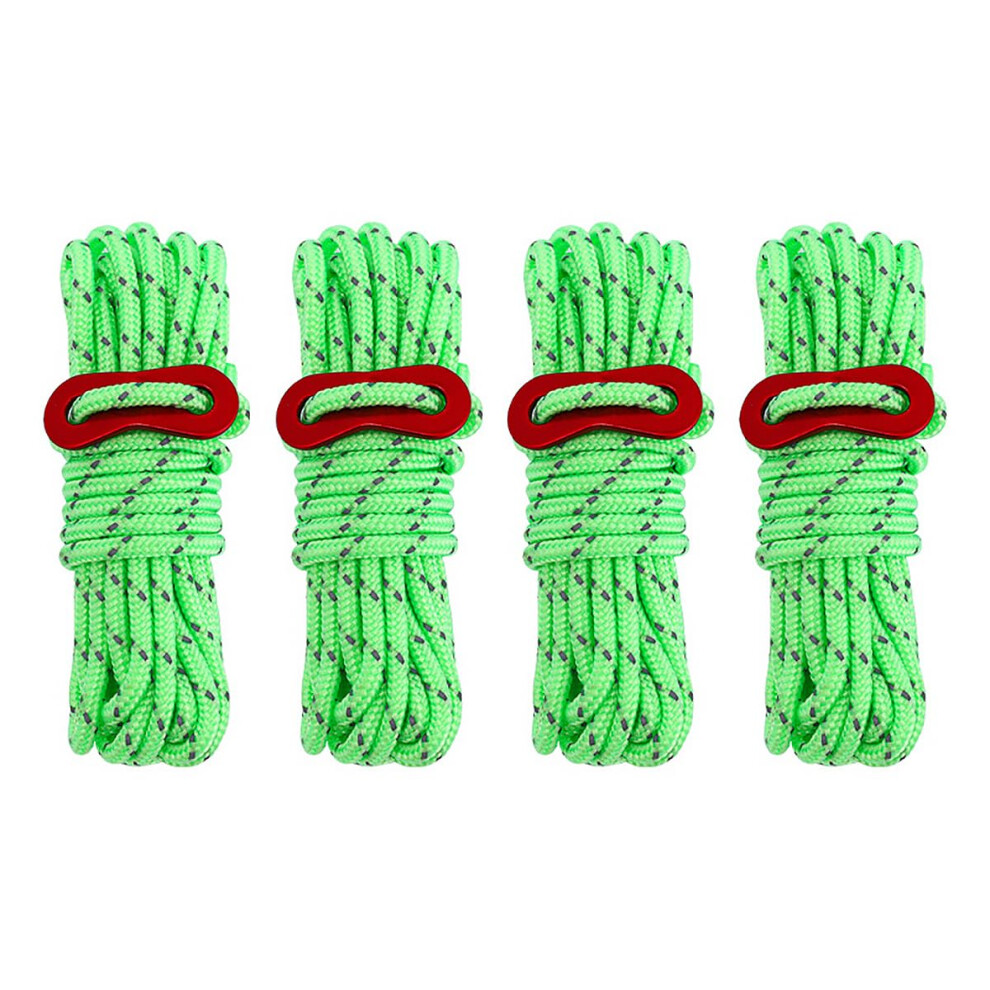 Green/Light Guy Ropes 4Mm Tent Windproof Rope Pack Of 4 Adjustable 4 Meters Lightweight Paracord Reflective Guide Rope For Camping