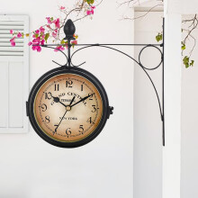 Vintage Station Clock, Double-Sided Weatherproof Wall Clock, 21.8 cm Round Decorative Clock for Garden and Patio