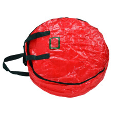 Sac de rangement pour couronne de Noël en tissu tissé PE, anti-poussière, rond, rouge, pour la maison, les fêtes et le bureau.