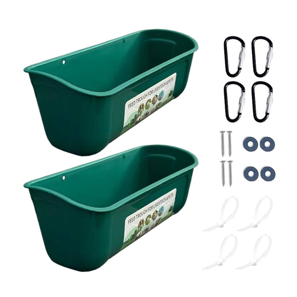 Feeding Trough for Chickens and Poultry, Pack of 2, Green No Waste Design, Livestock Feeder with Clips for Dogs and Ducks