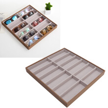 Sonnenbrillen-Display-Tablett aus PU mit Holzmaserung – Aufbewahrungsbox für Zuhause & Geschäft, 12 Fächer