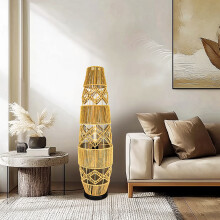 Rustic Boho Hand-Woven Floor Lamp Corner Night Light with 3 Colors