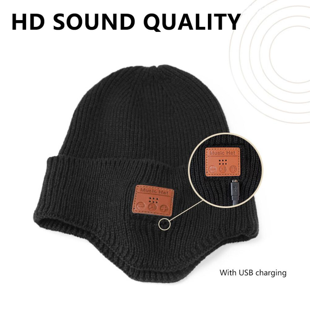 Unisex Bluetooth Beanie Hat Warm Earflap Headphone Stereo Speaker 21.5*26cm