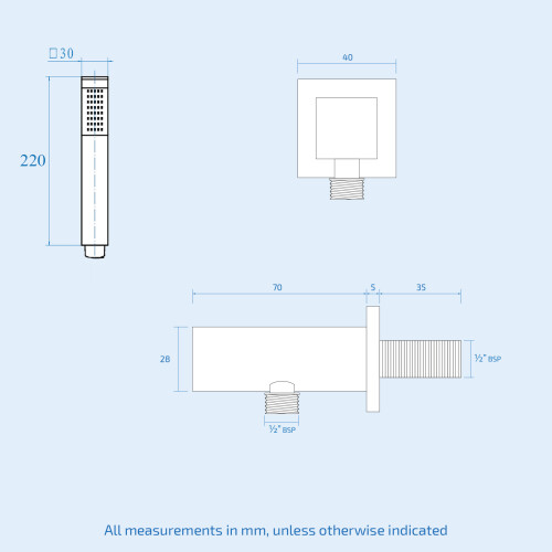 NES Home Nes Home Square Shower Handset Wall Bracket and Shower Handset 1