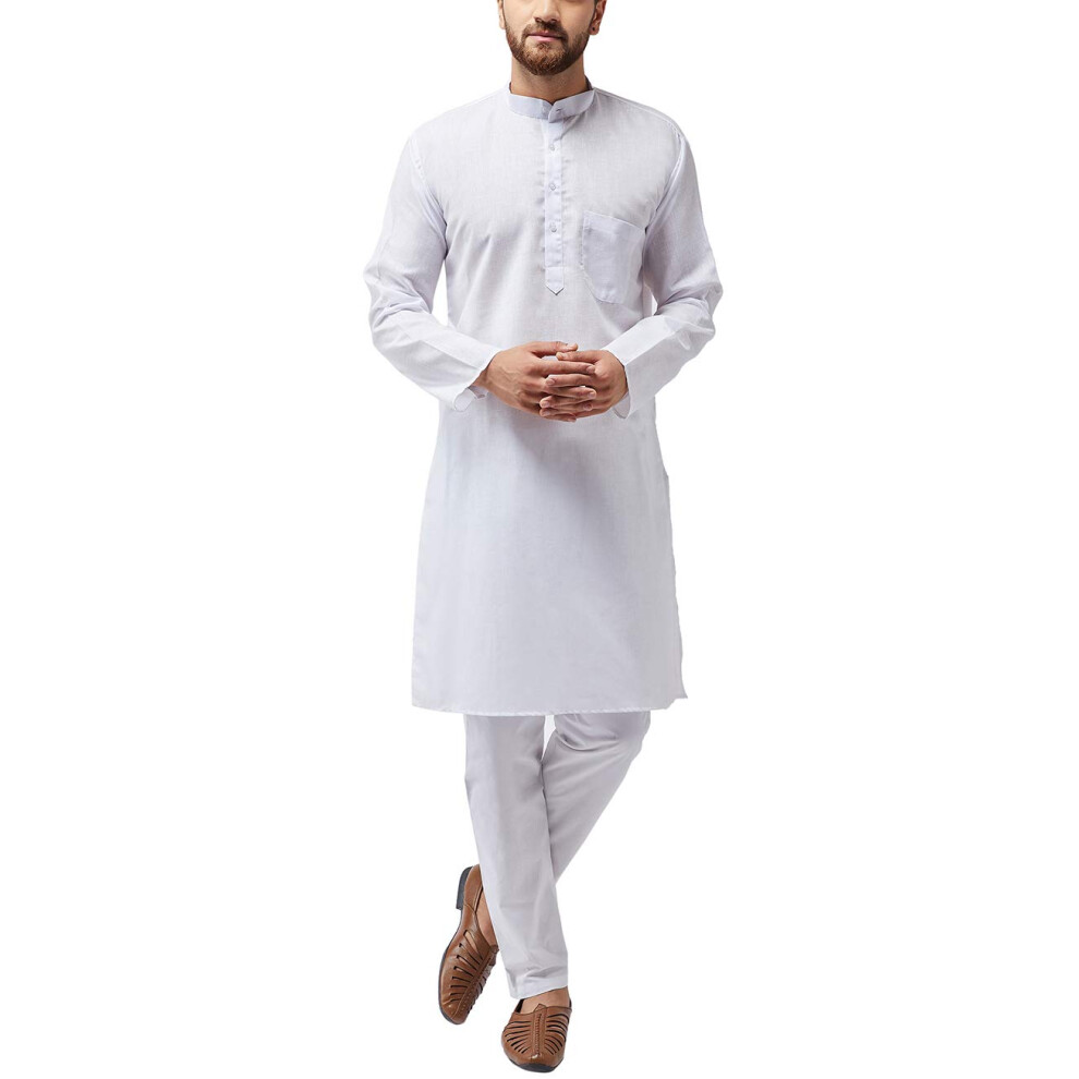 Sojanya (Sinds 1958 Heren Witte Katoenmix Lange Kurta Maat: L-image