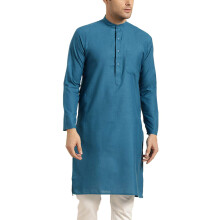 Sojanya (desde 1958) Kurta de algodσn azul pavo real para hombre, talla 36