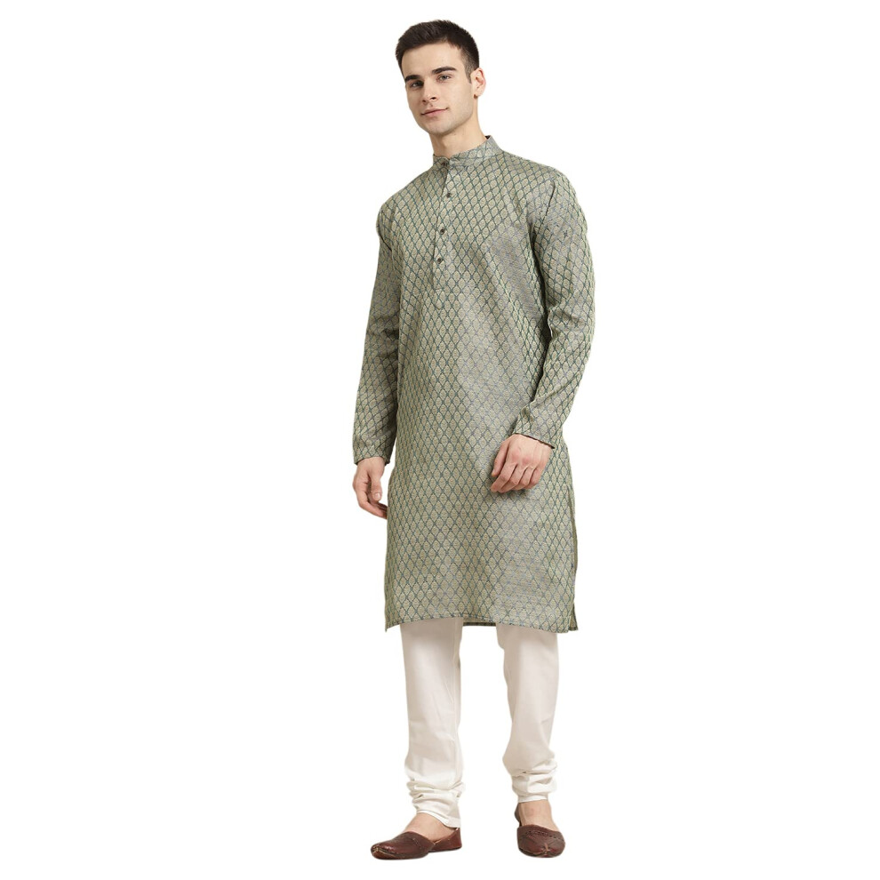 Sojanya (Since 1958) Herren-Kurta Aus Jacquard-Seide, BlaugrόN, Nur Zum Selbstgestalten, GrφίE: 40-image