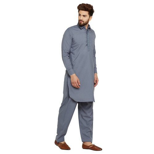Sojanya (Από το 1958 Ανδρικό γκρι βαμβακερό μείγμα Pathani Kurta & Salwar Μέγεθος σετ: M 2