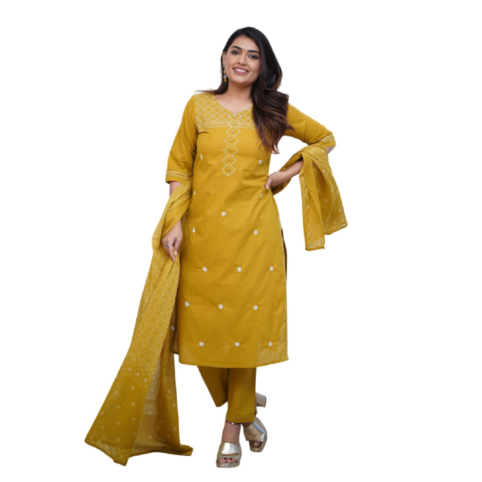 Ensemble kurta Fabnex pour femme | Ensemble pantalon kurti pour femme (K-148-Jaune-XL)