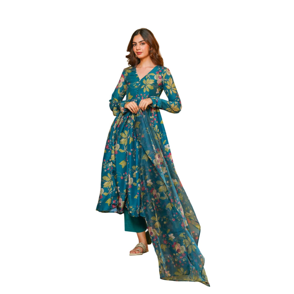 Ensemble kurta Fabnex pour femme | Ensemble pantalon kurti pour femme (K-135-Rama-2XL)