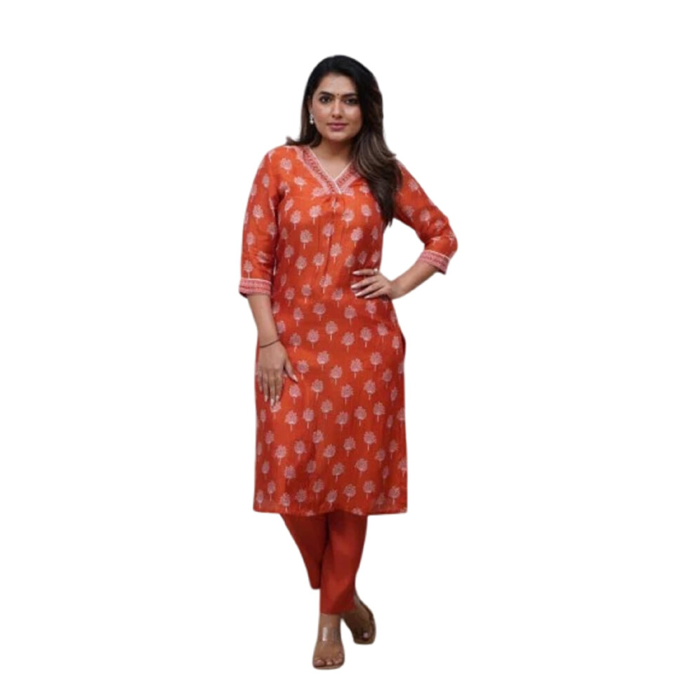 Ensemble kurta Fabnex pour femme | Ensemble pantalon kurti pour femme (K-156-Orange-M)