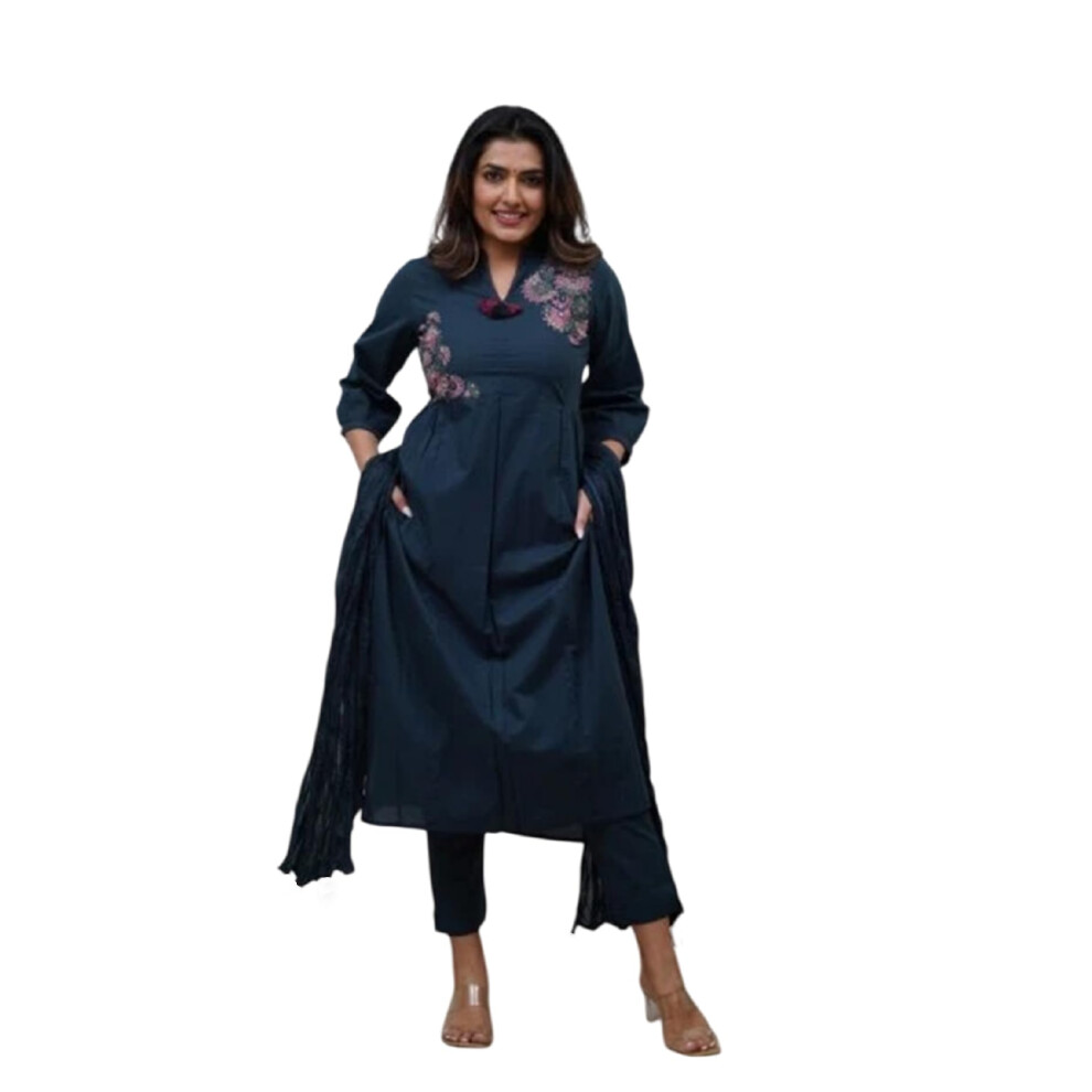 Ensemble kurta Fabnex pour femme | Ensemble pantalon kurti pour femme (K-147-Bleu-2XL)