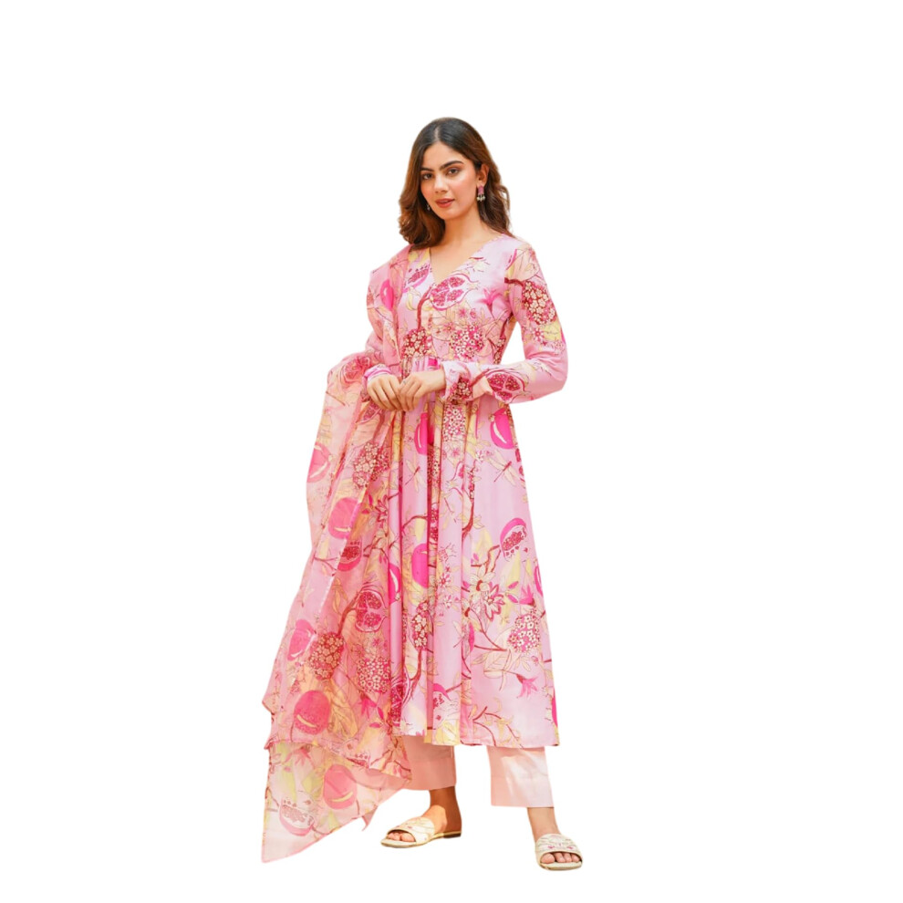 Ensemble kurta Fabnex pour femme | Ensemble pantalon kurti pour femme (K-136-Rose-XL)