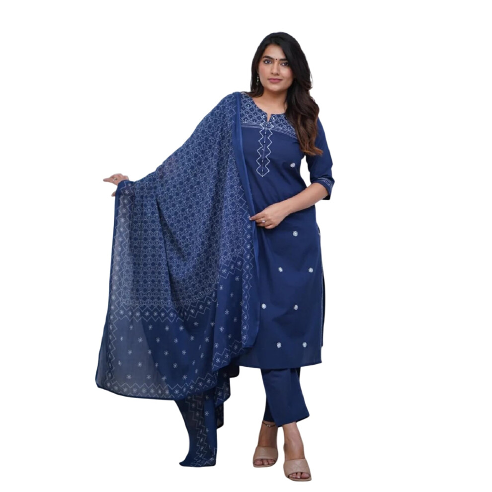 Ensemble kurta Fabnex pour femme | Ensemble pantalon kurti pour femme (K-149-Bleu-2XL)