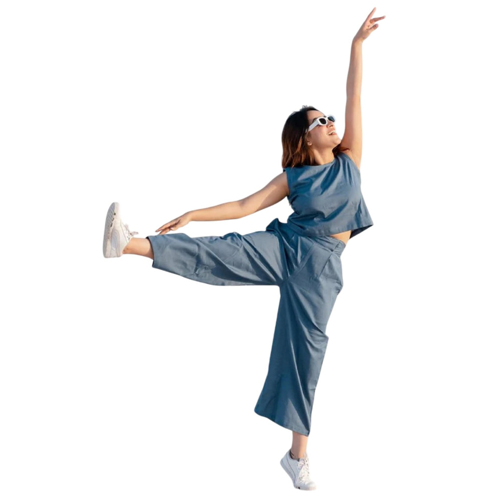 Ensemble coordonnι ιlιgant sans manches Fabnex pour femme | Ensemble coordonnι pour femme (K-131-Bleu-M)