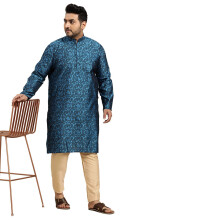 Sojanya Plus (dal 1958) Kurta lungo da uomo in misto seta blu, solo design personalizzato, taglia: 46