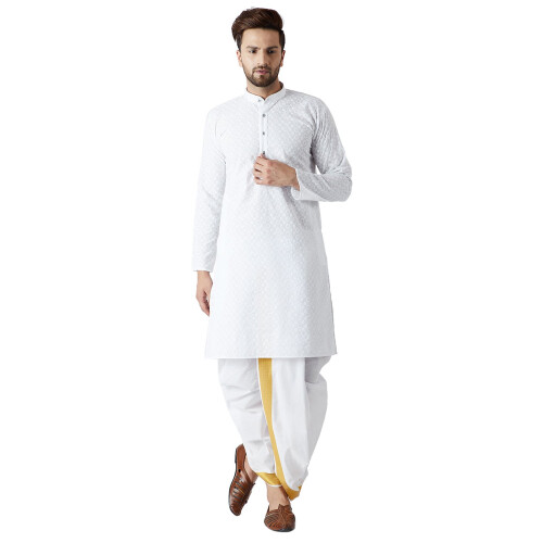 Σετ Kurta Dhoti για άνδρες από λευκό βαμβάκι Sojanya (από το 1958). Μέγεθος: XXL