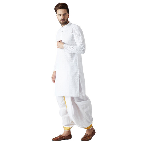 Σετ Kurta Dhoti για άνδρες από λευκό βαμβάκι Sojanya (από το 1958). Μέγεθος: XXL 1