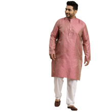 Sojanya Plus (dal 1958) Kurta lungo da uomo in seta jacquard rosa, solo con design personalizzato - Taglia: 48