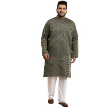 Kurta larga de seda jacquard verde oscuro con diseρo propio de Sojanya Plus (desde 1958) para hombre - Talla: 50