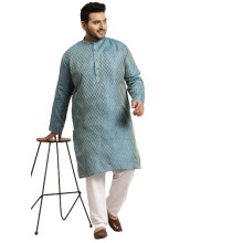 Sojanya Plus (Από το 1958) Ανδρικό Jacquard Silk Peacock Blue Self Design Μακρύ Κούρτα - Μέγεθος: 52