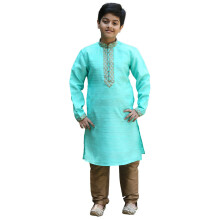 Manyavar Blended Silk Kurta Pajama Set För Barn Och Pojkar (6-8 År)