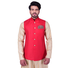 Pαnska vesta Manyavar s regular strihom, cervenα - extra velkα (Wc00100-329)