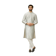 Pαnska sϊprava kurta Manyavar Art Silk Jacquard s plnύmi rukαvmi (svetlosivα, velkost XL)