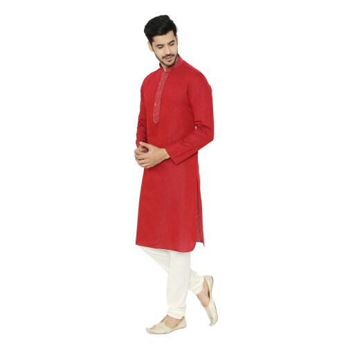 Manyavar Ανδρικές βαμβακερές πυτζάμες Kurta (M301102_Maroon_L) 1