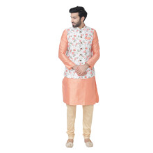 Manyavar Herren-Kurta-Pyjama aus Kunstseide mit Weste (JAST099-333)