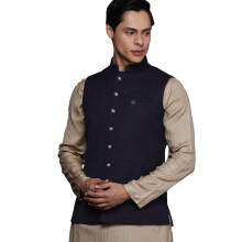 Manyavar Heren Nehru Jacket Blauw_L
