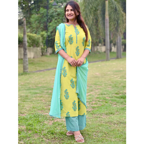 Set Kurta in cotone da donna Libas (20197_Verde 2