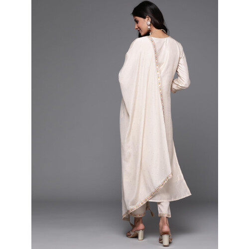 Set Kurta in misto seta da donna Libas (33338O_Beige 2