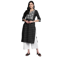 Libas Women'S Cotton Yoke Design Straight Kurta (26186_Black
