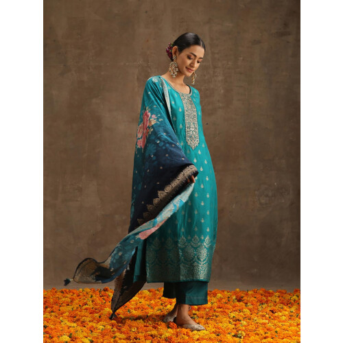 Set Kurta in seta da donna Libas (38037O_Green 1