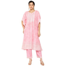 Libas Womens Printed Silk Blend Kaftan Kurta With Trousers