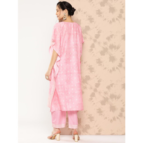 Libas Womens Printed Silk Blend Kaftan Kurta With Trousers 2