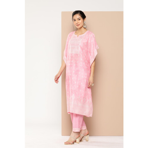 Libas Womens Printed Silk Blend Kaftan Kurta With Trousers 1